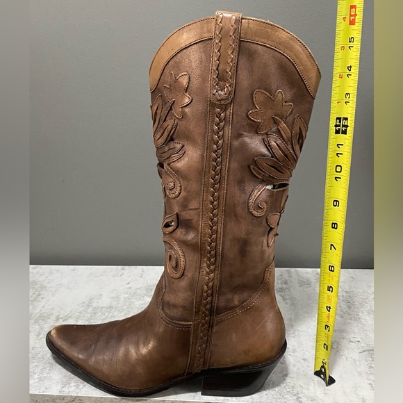Matisse Brown Leather Floral Cut Out Embroidered Western Cowboy Boots Size 10 - Picture 10 of 15